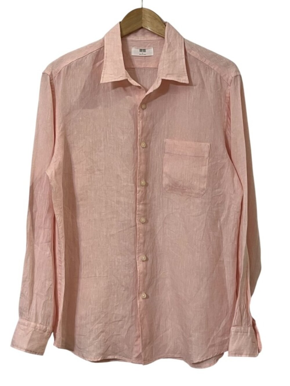 Uniqlo 100% Linen Button Up Shirt Pink Long Sleeve Men’s Size L Lightweight